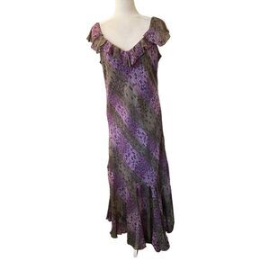 Sharon Max Floral Dress Maxi Asymmetrical Hem Sleeveless Fairy SZ L